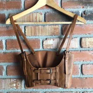 Vegan Leather Corset Bustier Brown S Buckles